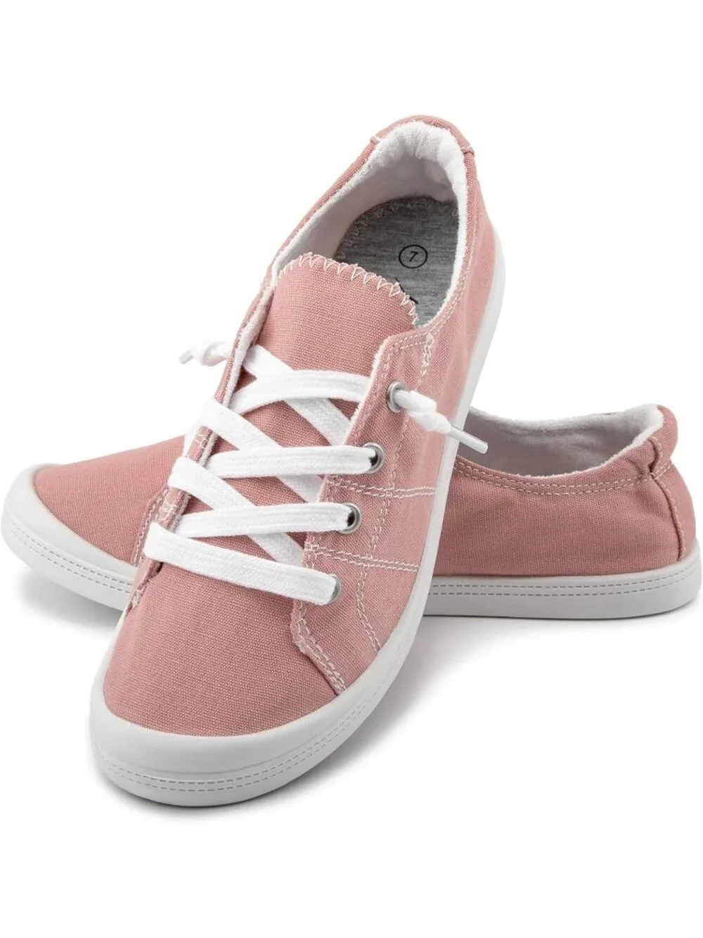 Women's Pink Canvas Low Top Casual Classic Non Slip Rubber Outsole Flat Sneakers